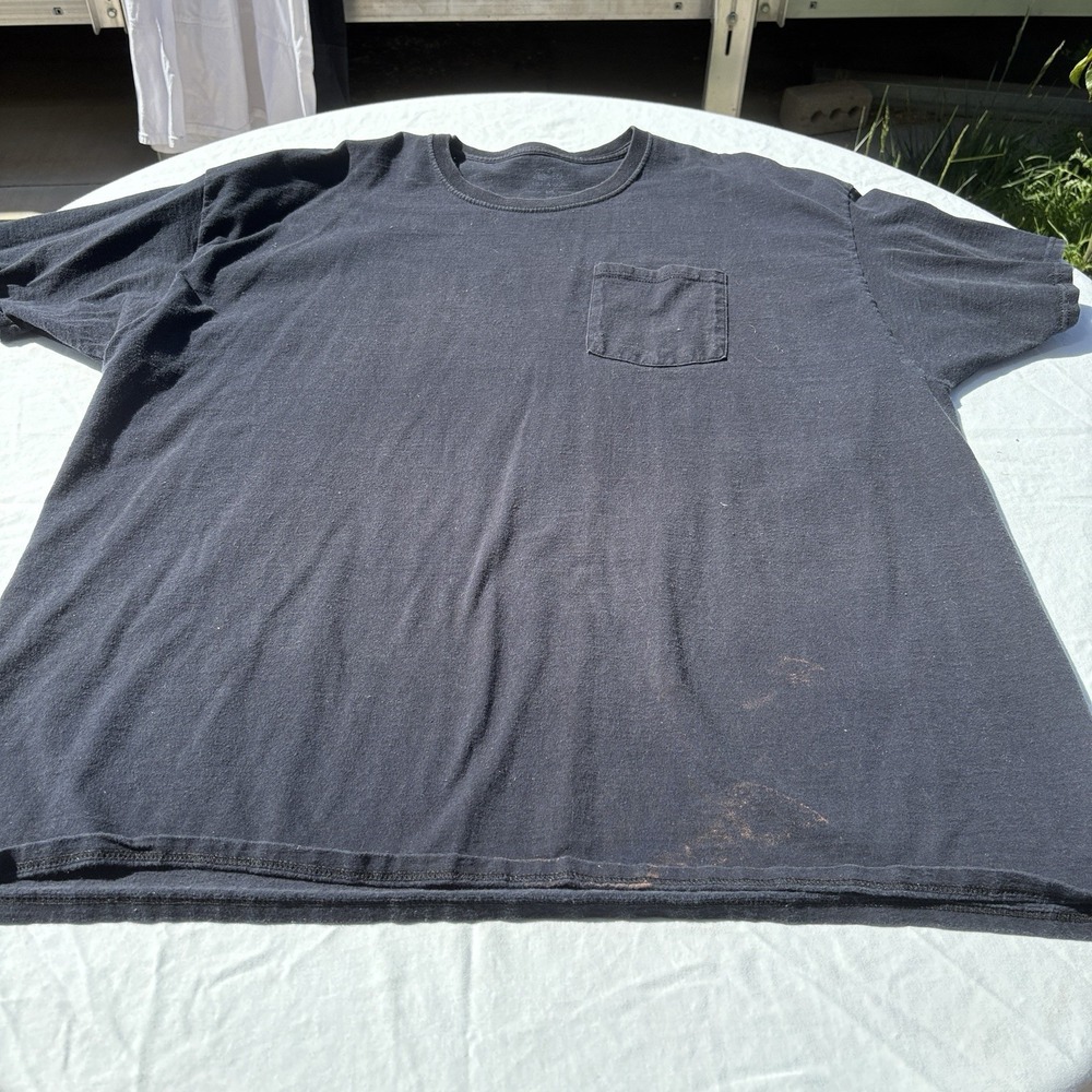Fruit of the‎ Loom Men's Pocket T-Shirt 3X Cotton Black Bleach Damaged On Front